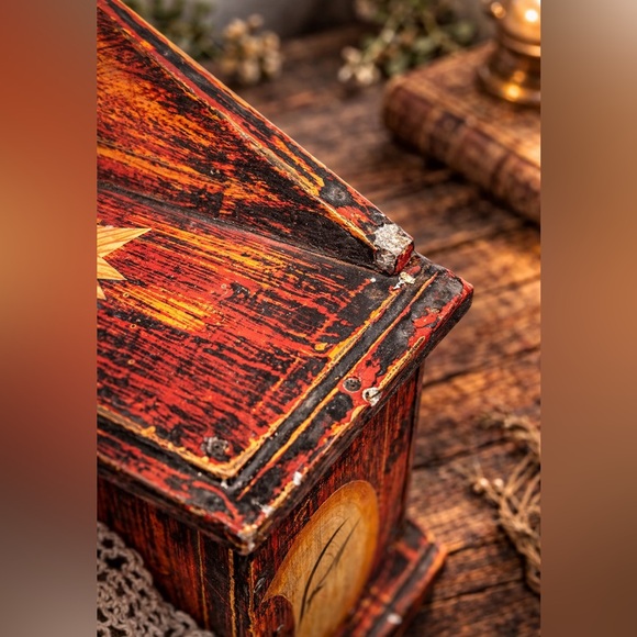 Vintage Hand Painted Sun Moon Wooden Jewelry Box Folk Art Cabinet - Picture 6 of 9